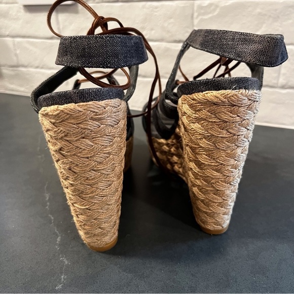 NWT Stuart Weitzman sz 8.5 denim color lace up espadrille sandals - Picture 12 of 15
